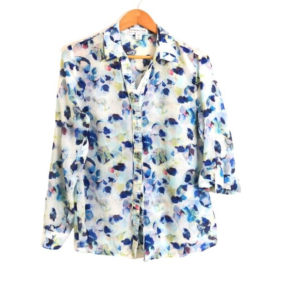 Coldwater Creek Silk Cotton Blend Abstract Floral Shirt Size M (10-12) - Picture 1 of 4